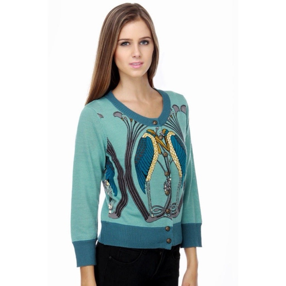 Knitted Dove Birds of a Feather Blue Sweater Cardigan Wool Blend Sz M